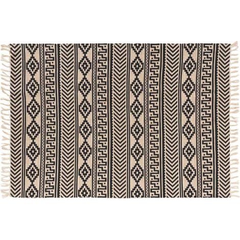 Tapis Déco à Franges "Manille" 120x170cm Noir (1/4)