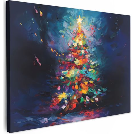 CUADRO EN LIENZO Árbol de Navidad - Navidad - Abstracto - Colorido Lienzo Modernos 80x60 cm