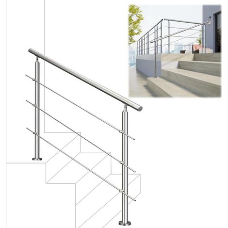 180x106cm quality 304 Stainless Steel Handrail with 3 Crossbars Balustrade Stairs