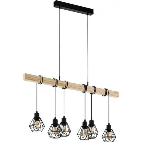 Eglo Iluminación Lámpara de techo vintage de madera y acero Townshend 5 6XE27