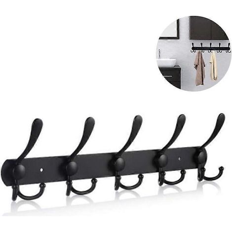 Porte-manteau mural long, 5 crochets pour suspendre manteaux, crochets muraux, porte-manteau mural, crochet pour vêtements, vestes, chapeaux, noir (1/5)