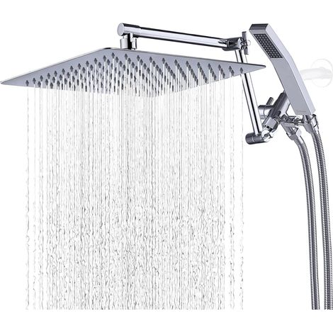 Soffione doccia a pioggia in metallo da 12", set doccia portatile SX3, deviatore SX3, raccordo antiusura, tubo flessibile in acciaio inossidabile SX71" (cromato), braccio di estensione regolabile (1/5)