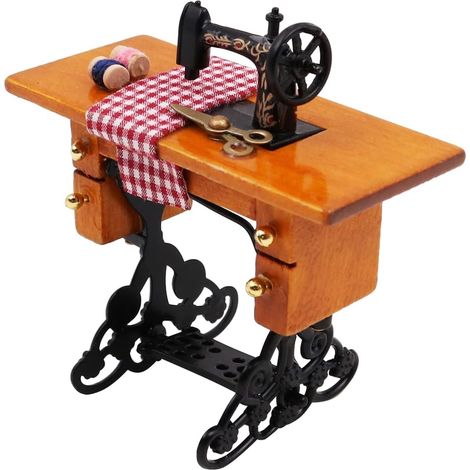 Mini machine à coudre vintage pour maison de poupée, accessoires et meubles de maison de poupée en bois pour décoration de machine à coudre (1/5)