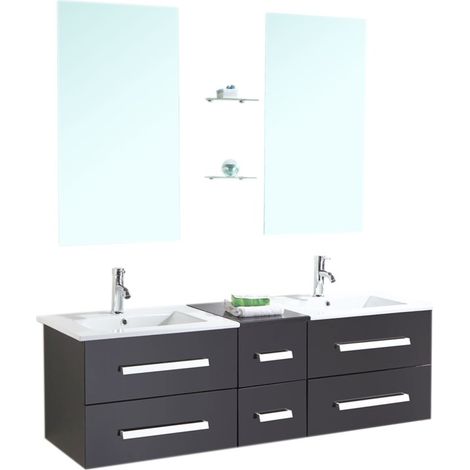 Meuble de Salle de Bain noir 150 cm Lavabo inclus – Isabel (1/5)