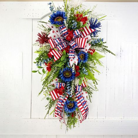 Guirlande Patriotique - Guirlande Porte Extérieure Rouge Blanc Bleu - Décoration 4 Juillet et Jour de l'Indépendance - Diamètre 55 cm (1/4)