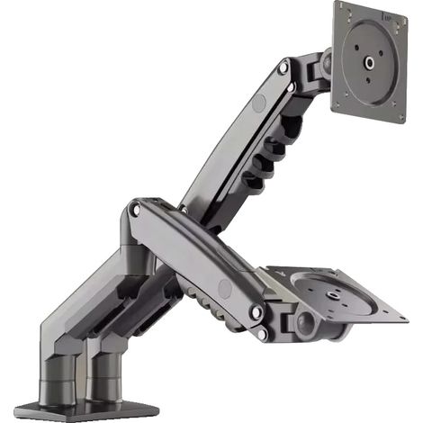 Soporte para monitor, compatible con doble pantalla, ajuste de movimiento completo, color carbón mate. (1/2)