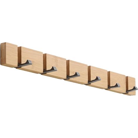 Selbstklebende Garderobe aus massivem Holz mit 6 klappbaren Haken zum Aufhängen von Mänteln, Hüten, Schals, Handtaschen und Schlüsseln