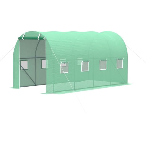 Walk-in Polytunnel Greenhouse, Outdoor Garden Tunnel Greenhouse Tent with Zipped Roll-Up Door and 8 Mesh Windows, 4 x 2M