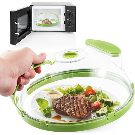 Cubierta para microondas resistente a salpicaduras de 26 cm, cubierta para microondas con asa, cubierta transparente para alimentos, cubierta aislante de plástico para microondas, para frutas y verdur (1/5)