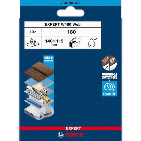Bosch Feuille abrasive ExW480 Web 115 x 140 mm G180 10 pces - 2608902386 (1/4)