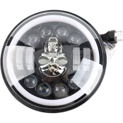 Runder 7-Zoll-LED-Scheinwerfer mit Totenkopfmotiv, Abblend-/Fernlicht, Blinkern und Tagfahrlicht. (1/3)