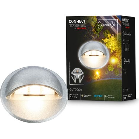 Système de jardin Connect to Shine 12V, spot encastrable sol LED avec éclairage latéral, kit d'extension, IP65, lumière blanc chaud, 35x36 mm, argent (1/5)