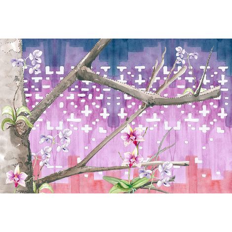 Papier peint panoramique foret féerique rose et violet | Tapisserie panoramique chambre ado et adulte | Papier peint panoramique nature design - 267 x 400 cm (4 pièces) (1/2)