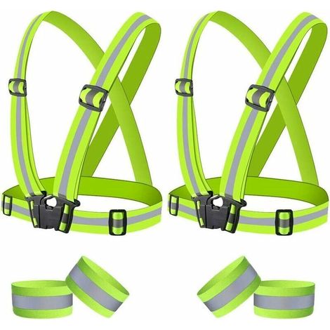 – Reflektierende Sicherheitsweste mit hoher Sichtbarkeit – 2 Westen + 4 Armbänder – Verstellbares Gummiband – 360°-Reflexion für Radfahren, Joggen und Gehen (1/5)