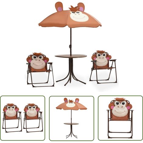 The Living Store Ensemble de bistro avec parasol pour enfants 3 pcs Marron - Meubles De Jardin - Salon De Jardin Enfant - Set De Jardin Enfant - Parasol Enfant - Table Basse Enfant (1/5)