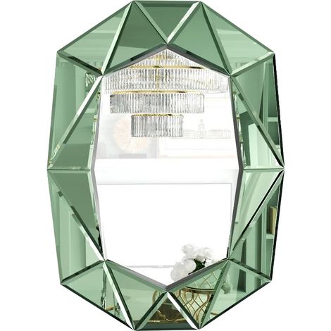 Specchio da parete, design smussato, elemento decorativo, verde, 100x72x3,5 cm (1/2)