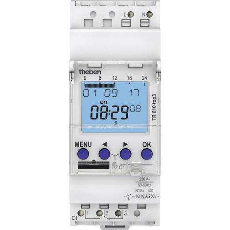 Theben TR 610 top3 Orologio digitale per quadri elettrici, guida DIN, 2TE, 1 canale, programma settimanale, App, 6100130 (1/2)