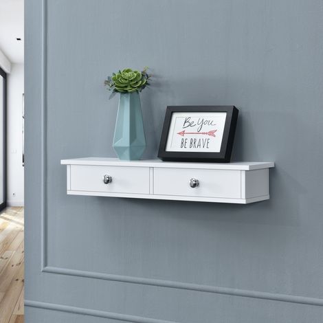 Estantería de pared Geeste con cajón MDF 60x15x10cm – Blanco [en.casa]