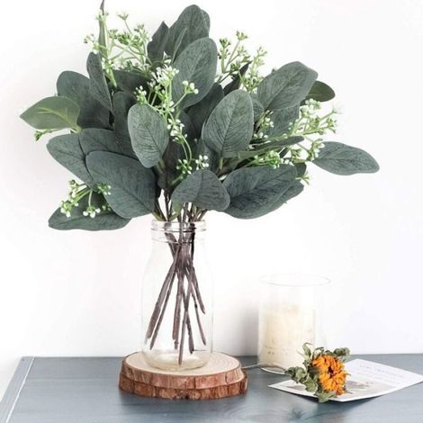 Feuilles D Eucalyptus - Artificielles Forme Dollar Argenté - Pour Bouquets Mariage Et Décoration Intérieure - Lot De 20 Pièces (1/5)