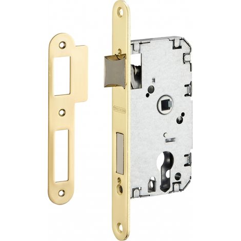Serratura a cilindro per porta d'ingresso, asse 40mm, estremità rotonde, piastra frontale in ottone - THIRARD