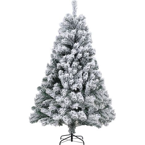 Randaco 150cm Künstlicher Weihnachtsbaum mit Weiß Schneeflocken Tannenbaum für Weihnachten-Dekoration, (Ø ca. 95 cm) mit 550 Spitzen und Schnellaufbau Klapp-System