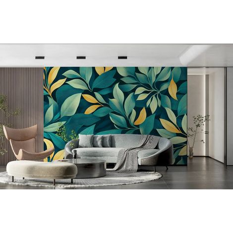 Papier Peint Feuillage - Feuilles Douces Jaune et Vert - 150 x 250 cm (1/2)