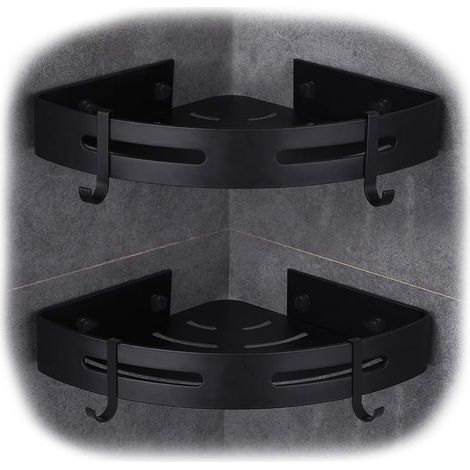 MINKUROW Duschregal Eckregal Duschkorb Ohne Bohren Duschregale für Badezimmer, Aluminium Space, Matte Oberfläche, Badezimmerregal, 2 Stück Schwarz (1/5)