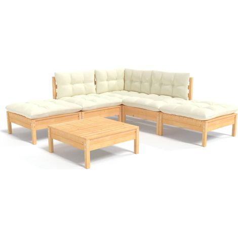 Muebles de jardín 6 piezas cojines madera de pino color crema vidaXL (1/5)