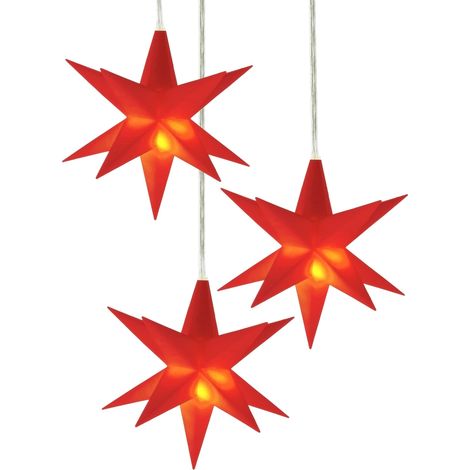 3D Weihnachtsstern 10 cm 3er Set warm weiß Beleuchtet - rot - LED Fenster Deko Leuchtstern mit Timer Batterie betrieben