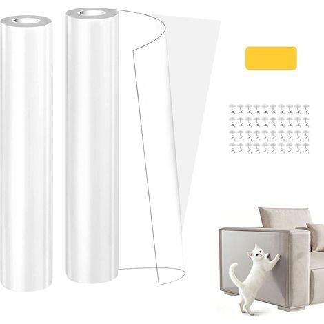 2 Rouleau Film Protection Anti Griffe Chat 40x500cm Transparent Autocollant Pour Canapé Meubles Porte (1/5)