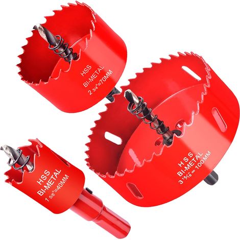 Kit de scie cloche bi-métal - Couronne de forage pour bois, plastique, UPVC, MDF et plaque de plâtre, tôles métalliques fines - Foret durable (40 mm, 70 mm, 100 mm de chaque) (1/5)