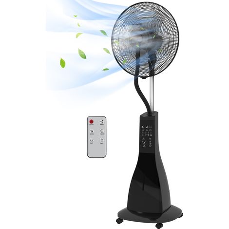 Ventilateur sur pied brumisateur 90W télécommande minuterie 3 modes 3 vitesses oscillant inclinable noir