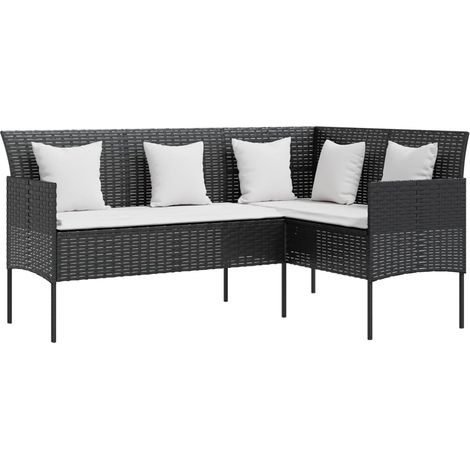 vidaXL L-shaped Couch Sofa with Cushions Poly Rattan Black (1/6)