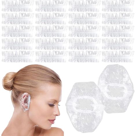 100 Pièces Protecteurs d'oreille Jetables, Clair Étanche Protection Cache-Oreilles, Protecteurs D'oreilles en Plastique Imperméables, pour Douche, Bain, Spa, Maison, Hôtel, Salon de Coiffure (1/5)