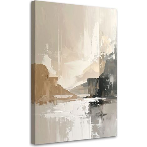 Impression sur Toile, Abstraction minimaliste de paysage en beige et gris,20x30 (1/4)