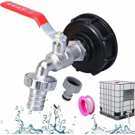 Adaptateur de Réservoir d'eau IBC Connecteur à Filetage 1/2",Robinet Cuve 1000L Robinet Recuperateur Eau de Pluie,Robinet Raccords de Tuyau D'arrosag Filetage Gros 60 MM (1/2) (1/5)
