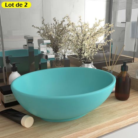 Lot de 2 Vasques de Salle de Bain Ovale. Turquoise Mat. Lavabo moderne SANS Mitigeur (1/5)