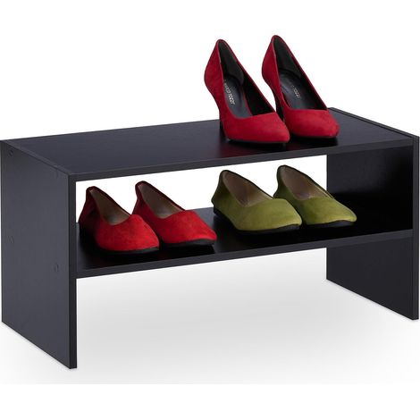 Étagère à Chaussures, pour 4 Paires, compacte, 2 Niveaux, empilable, 29,5 x 60 x 29,5 cm, Noire (1/5)