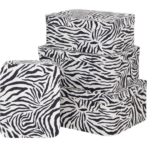 Lot de 4 Boîtes Déco Zébra "Polybox" 39cm Beige