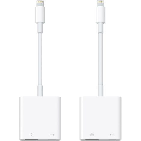 Lot de 2 adaptateurs Lightning vers USB pour appareil photo avec port de charge pour iPhone, adaptateur OTG femelle USB 3.0 compatible avec carte iPhone/iPad, lecteurs, clés USB, claviers, souris