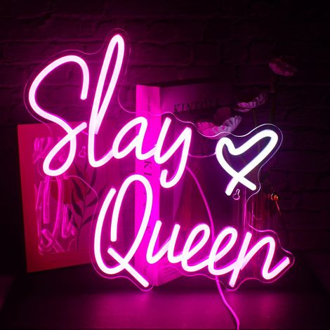 Enseigne néon Slay Queen, rose et blanche, éclairage LED, pour décoration murale, lumière néon USB pour chambre à coucher. (1/5)