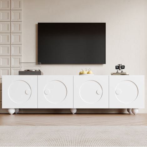Mueble TV blanco 180,5 x 38 x 50 cm con almacenaje, puertas esculpidas 3D HAVRYA (1/5)