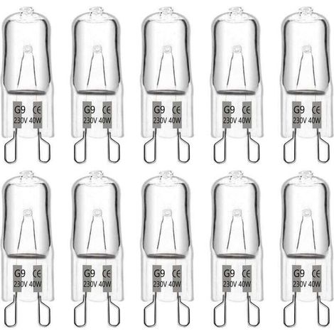 Ampoules halogènes G9 40 W 230 V, 480 lm, 2900 K blanc chaud, dimmables – Lot de 10 pour lustres, appliques et éclairage extérieur (1/4)