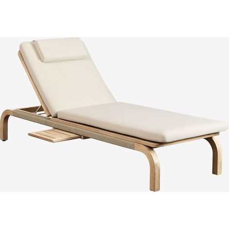 SKLUM 2er-Pack verstellbare Sonnenliegen aus Akazienholz mit Dubai-Kissen Gardenia Weiß             Rustikales Akazienbraun                     