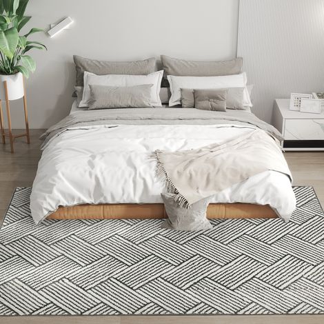 Wohnzimmerteppich 200 x 140 cm, Kurzflor, maschinenwaschbar, hypoallergen, für Wohnzimmer, Schlafzimmer, Büro, grau
