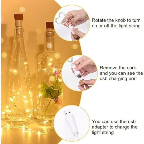 guirlandes lumineuses en liège rechargeables par USB pour bouteilles de vin, guirlande lumineuse étanche en fil de cuivre de 150 cm, 15 LED pour bricolage, fête, mariage, décoration (1/4)
