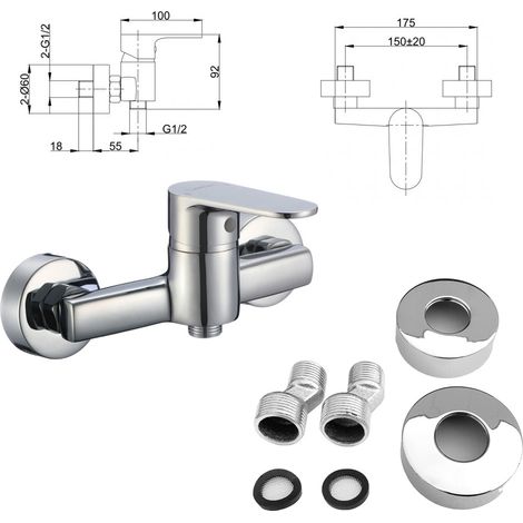 Saniverre – Mitigeur de douche mural chromé – Corps laiton – Finition chrome qualité supérieure – Levier métallique – Cartouche céramique Ø 35 mm