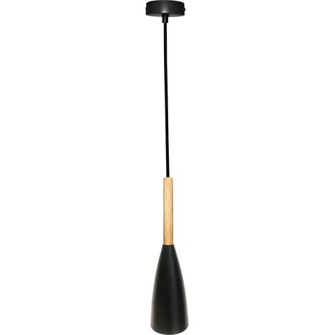Suspension Candellux Trosa noire bois clair Ø10cm 1xE27