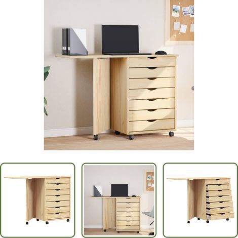 vidaXL Rangement moderne - Cabinet roulant avec bureau avec roue MOSS Vernis transparent (1/5)