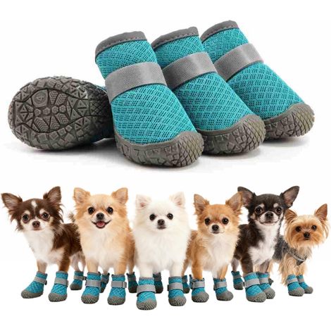Set di 4 scarpe per cani sotto i 10 kg, stivali per zampe ferite, stivali da neve antigelo per cani, protezioni per zampe in rete traspirante (1/5)